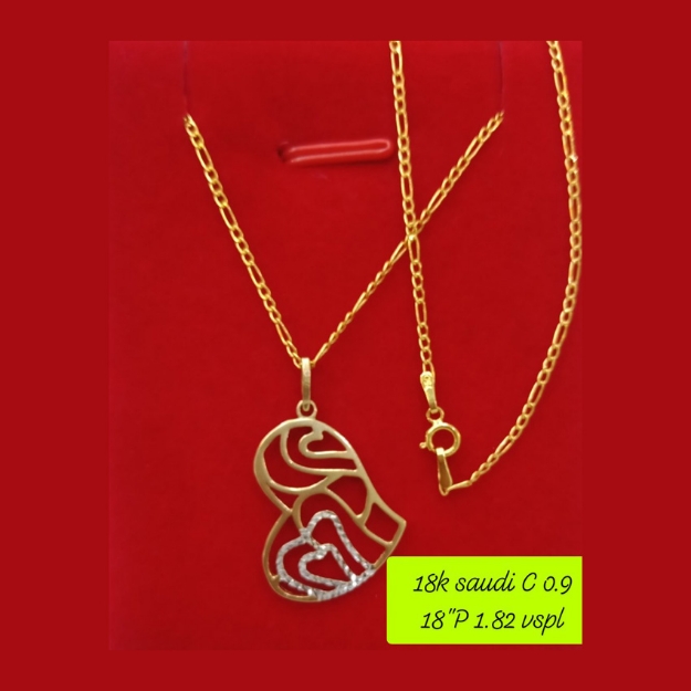 Picture of 18K - Saudi Gold Necklace with Pendant C 0.9g P 1.82g (18") - SC09GP182G