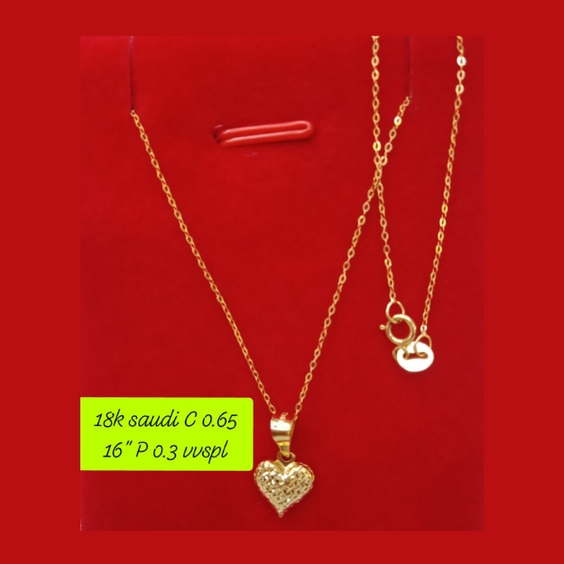 Picture of 18K - Saudi Gold Necklace with Pendant C 0.65g P 0.3g (16") - SC065GP03G