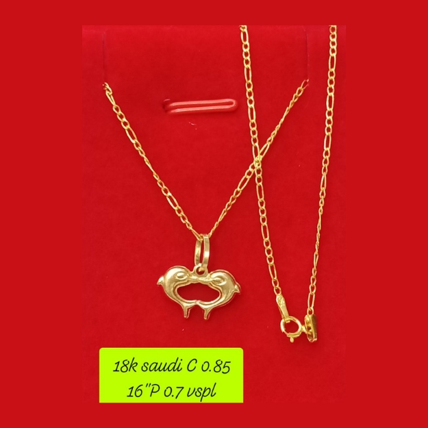 Picture of 18K - Saudi Gold Necklace with Pendant C 0.85g P 0.7g (16") - SC085GP07G