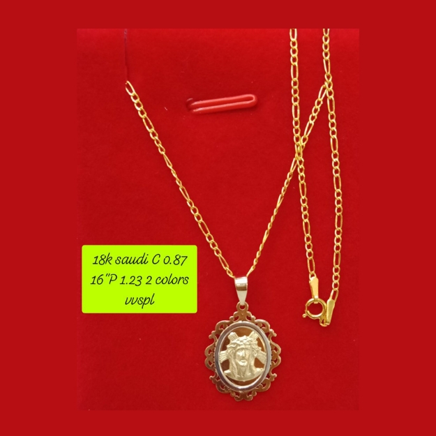 Picture of 18K - Saudi Gold Necklace with Pendant C 0.87g P 1.23g (16") - SC087GP123G