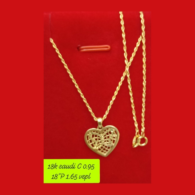 Picture of 18K - Saudi Gold Necklace with Pendant C 0.95g P 1.65g (18") - SC095GP165G