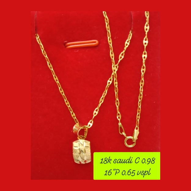 Picture of 18K - Saudi Gold Necklace with Pendant C 0.98g P 0.65g (16") - SC098GP065G