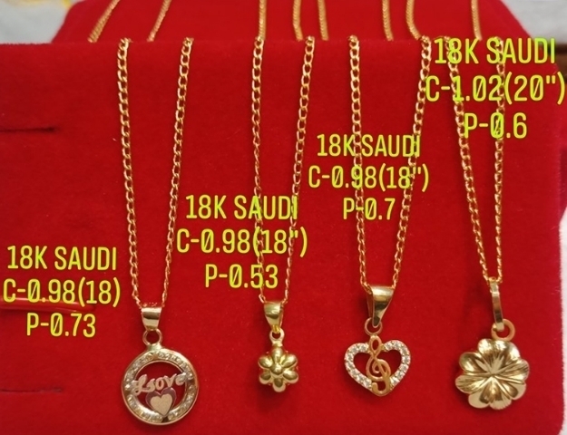 Picture of 18K Saudi Gold Necklace with Pendant, Chain 0.98g, Pendant 0.53g, Size 18", 2805N4
