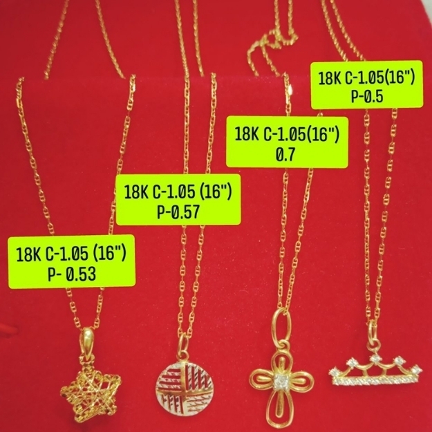 Picture of 18K Saudi Gold Necklace with Pendant, Chain 1.05g, Pendant 0.5g, Size 16", 2805N4S1