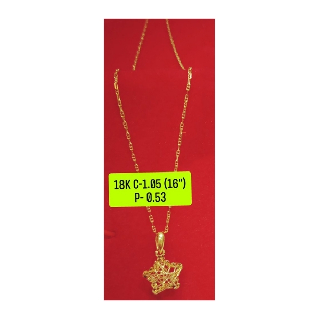 Picture of 18K Saudi Gold Necklace with Pendant, Chain 1.05g, Pendant 0.5g, Size 16", 2805N4S1