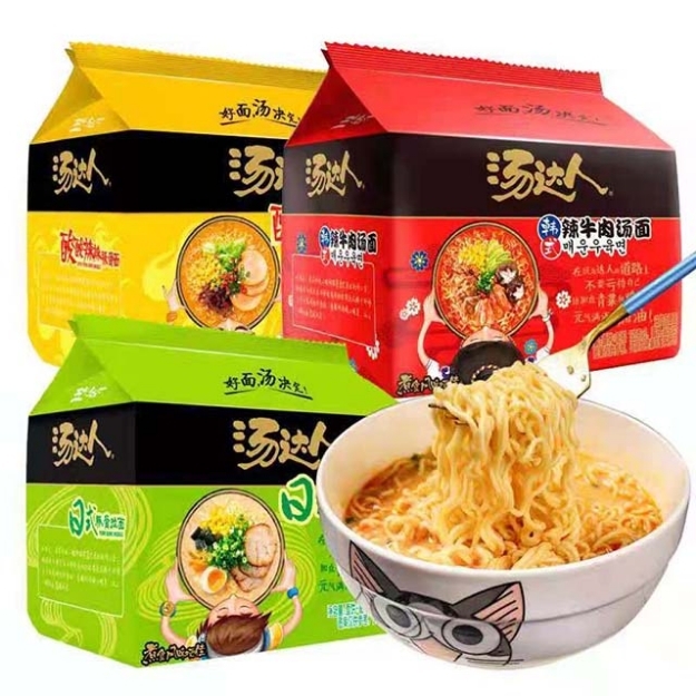 Picture of Tangdaren instant noodles in bags (Sour and Spicy Tonkotsu Noodles, Japanese Tonkotsu Noodles, Spicy Beef Noodles)1 pack contains 5 sachets (125g-130g),1 pack, 1*6 pack