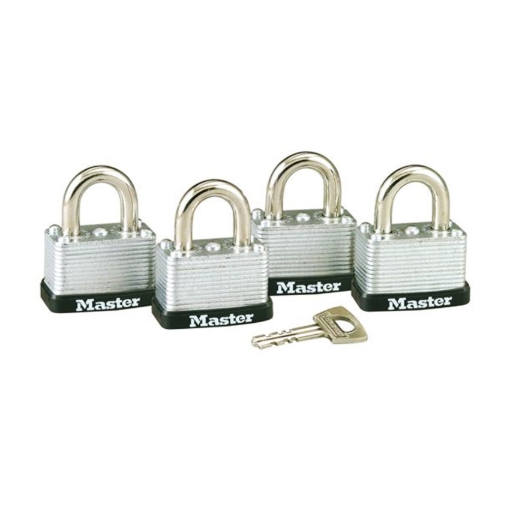 Picture of Master Lock 38MM 16MM Shackle, 4 Pieces Key-Alike Laminated Steel Padlock, MSP3009D