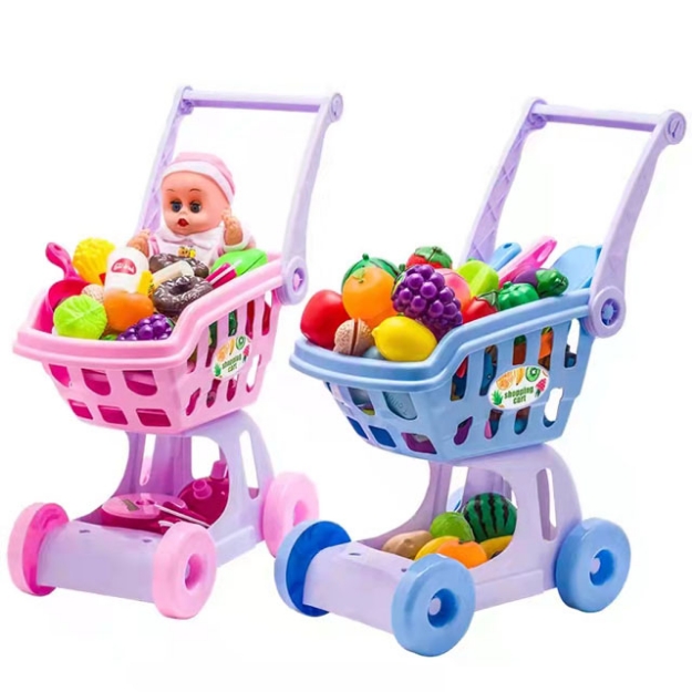 Baby Shopping Cart Trolley and Simulation Supermarket Toys with Baby Doll