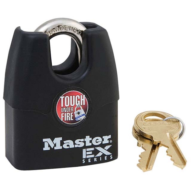 Master Lock Ex Series All Weather Laminated Steel Body Padlock Wrapped In Black Hi Tech Thermoplastic ( Extra Robust, Extra Elegant, Extra Secure ), (44MM, 40MM, 29MM)