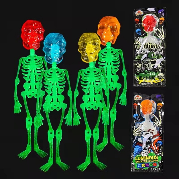 Glow-in-the-dark Skull Lollipop Noctilucine Candy Human Skeleton Candy Toy