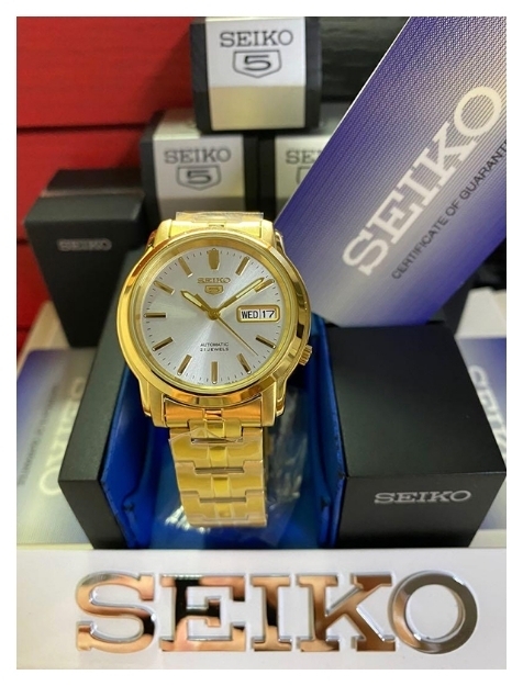 Seiko 5 Gold Tone Automatic Watch Dress Watch Silver Dial Brand New
