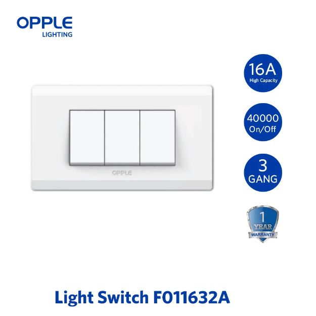 OPPLE 3 Gang 2 Way Wall Switch White and Dark Grey