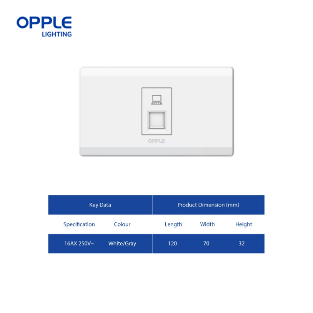 OPPLE 1 Gang Computer Modular Outlet White and Dark Grey