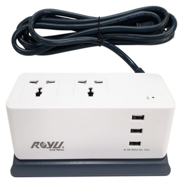 Picture of Desk Extension Cord with 2 Gang Universal Outlet & 3 USB Ports, REDEC432/W