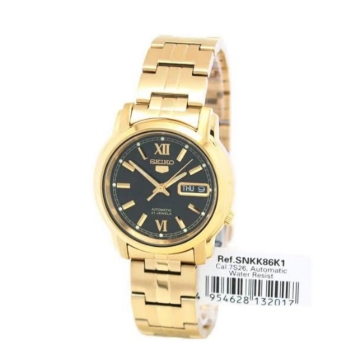 Show details for Seiko 5 Classic Men's Size Black Dial Gold Plated Stainless Steel Strap , SNKK86K1 Seiko 5 Classic Men's Size Black Dial Gold Plated Stainless Steel Strap