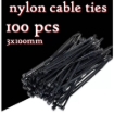 SUN AMES 100pcs Multipurpose BLACK Nylon Cable Tie 