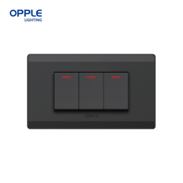 Show details for OPPLE 3 Gang 1 Way Wall Switch White and Dark Grey-F011631A OPPLE 3 Gang 1 Way Wall Switch White and Dark Grey