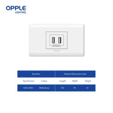 Show details for OPPLE 1 Gang USB Outlet White and Dark Grey-F018501 OPPLE 1 Gang USB Outlet White and Dark Grey